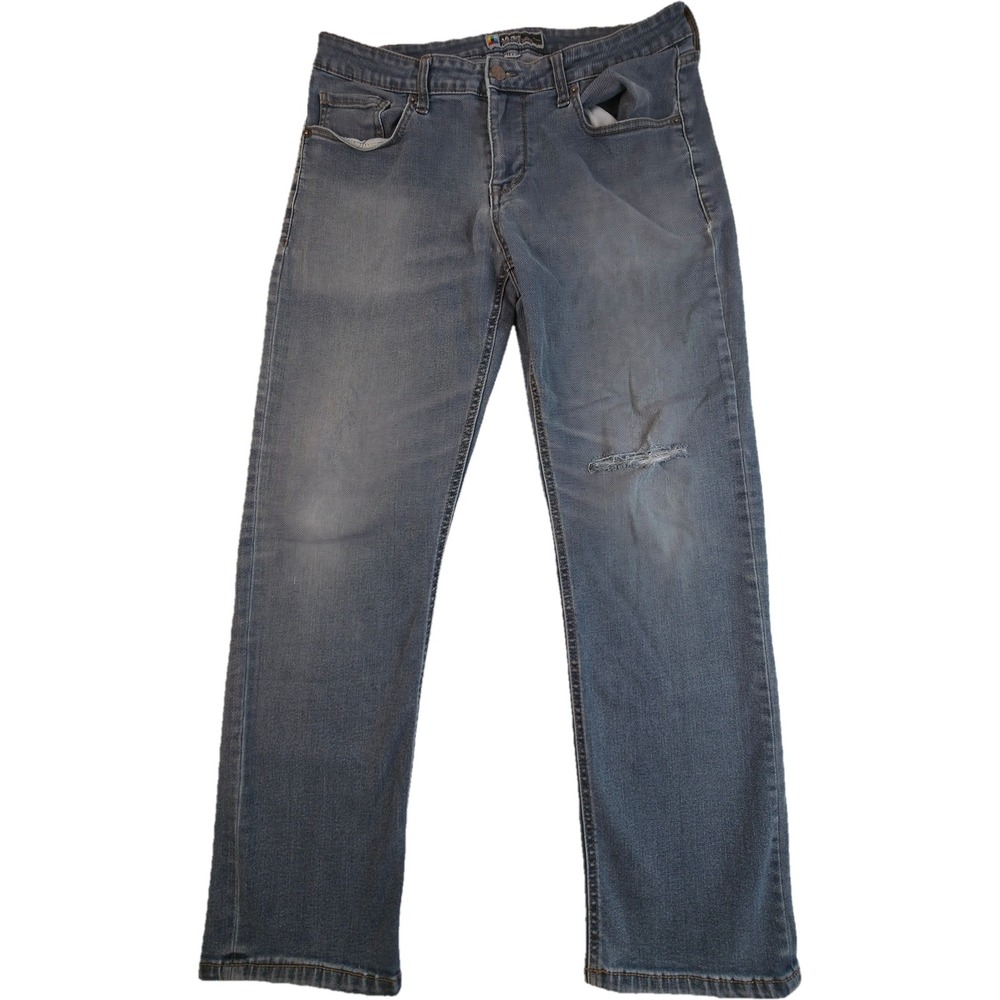 UB Tech Jeans Mens 34x30 Blue Distressed Straight Leg Good